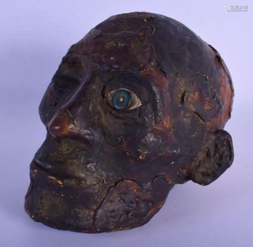 A VERY UNUSUAL ANTIQUE MUMMIFIED TERRACOTTA POTTERY SKULL of...