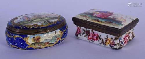 TWO 18TH CENTURY EUROPEAN BATTERSEA BILSTON ENAMEL PILL BOXE...