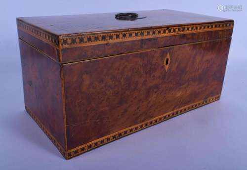 AN EARLY VICTORIAN BURR WALNUT TWIN DIVISION TEA CADDY with ...