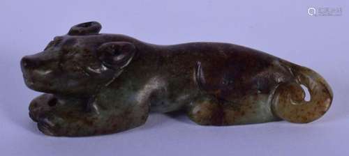 A 19TH CENTURY CHINESE CARVED MUTTON JADE FIGURE OF A BEAST ...