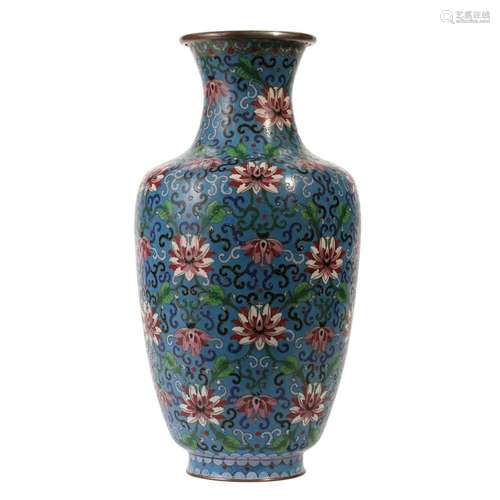 A CLOISONNE ENAMEL 'LOTUS SCROLL' BRONZE VASE