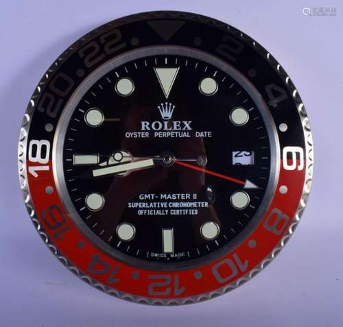 A ROLEX ADVERTISING DEALER DISPLAY HANGING WALL CLOCK. 30 cm...