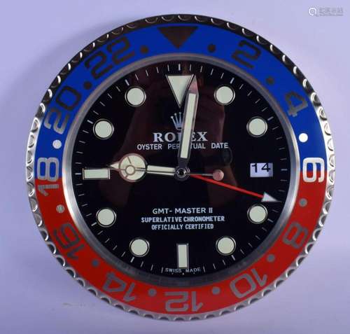 A ROLEX ADVERTISING DEALER DISPLAY HANGING WALL CLOCK. 30 cm...