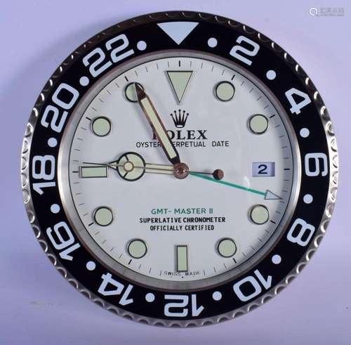 A ROLEX ADVERTISING DEALER DISPLAY HANGING WALL CLOCK. 30 cm...