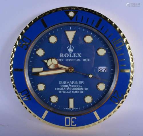 A ROLEX ADVERTISING DEALER DISPLAY HANGING WALL CLOCK. 30 cm...