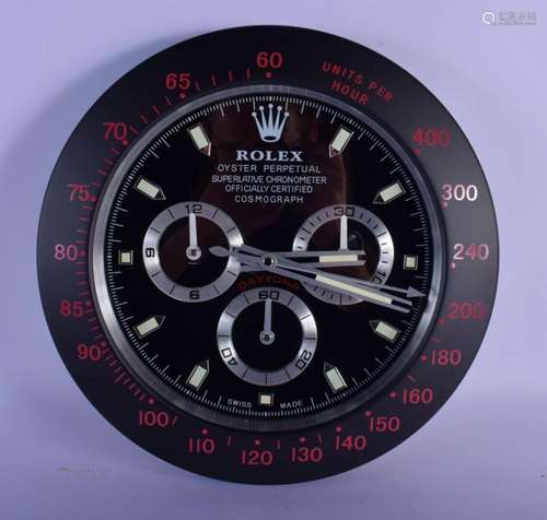 A ROLEX ADVERTISING DEALER DISPLAY HANGING WALL CLOCK. 30 cm...