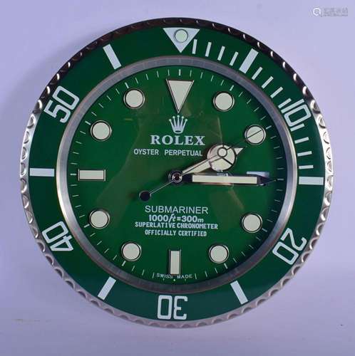 A ROLEX ADVERTISING DEALER DISPLAY HANGING WALL CLOCK. 30 cm...