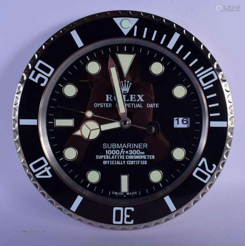 A ROLEX ADVERTISING DEALER DISPLAY HANGING WALL CLOCK. 30 cm...