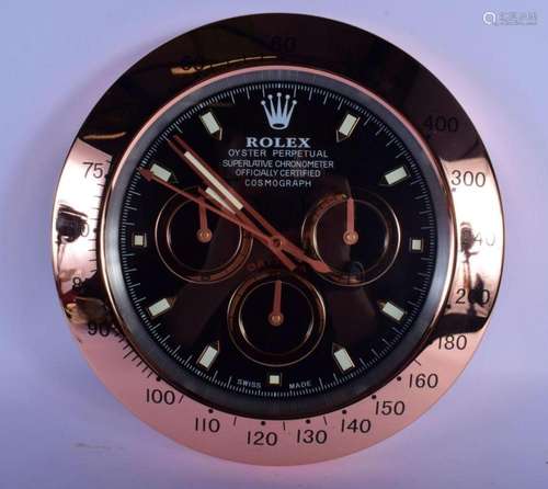 A ROLEX ADVERTISING DEALER DISPLAY HANGING WALL CLOCK. 30 cm...