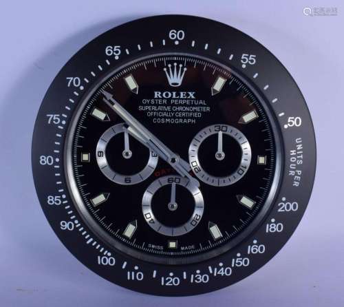 A ROLEX ADVERTISING DEALER DISPLAY HANGING WALL CLOCK. 30 cm...
