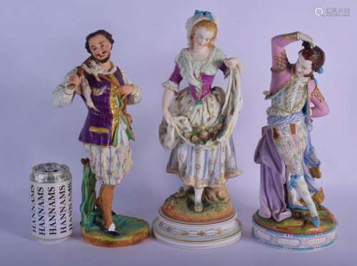 A SET OF THREE 19TH CENTURY FRENCH BISQUE PORCELAIN FIGURES ...