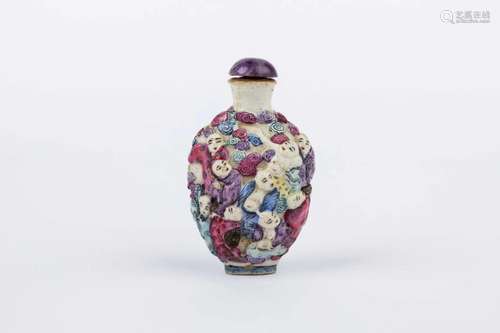 QING DYNASTY PORCELAIN CARVED SNUFF BOTTLE