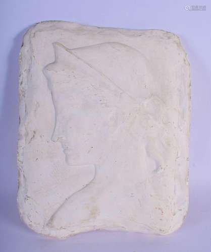 A PLASTER GRAND TOUR TYPE PLASTER PLAQUE OF A FEMALE. 28 cm ...