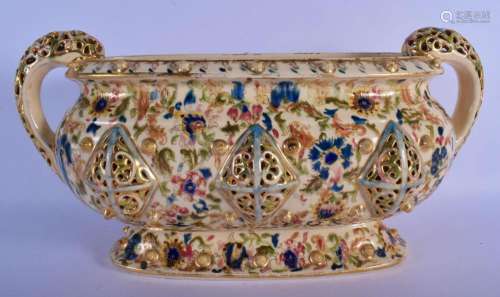A LARGE FISCHER BUDAPEST FAIENCE TWIN HANDLED ZSOLNAY STYLE ...