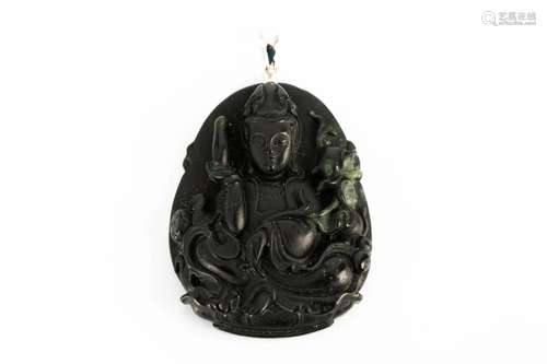 HIGH RELIEF HETIAN INK JADE BODHISATTVA