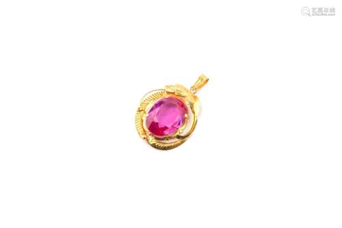 14K GOLD PINK GEM PENDANT