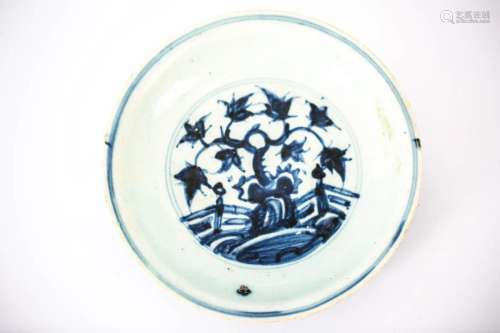 MING DYNASTY BLUE AND WHITE PLATE