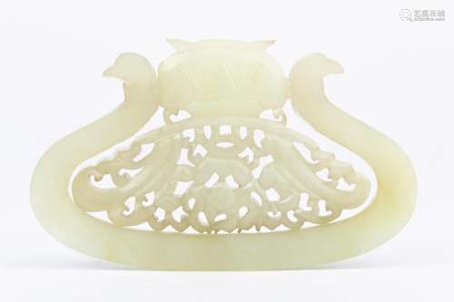 LATE QING HOLLOW CARVING HETIAN WHITE JADE