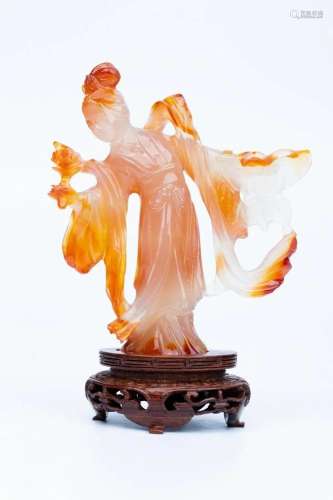 LATE QING DYNASTY WARRING STATES RED AGATE LADY STATUE