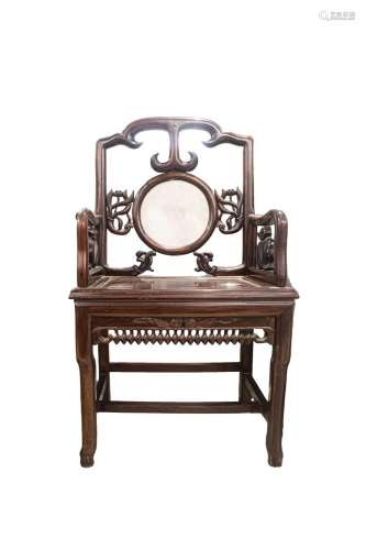 LATE QING DYNASTY/REPUBLIC OF CHINA MARBLE INLAY CHAIR