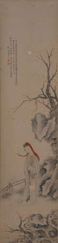 1956年画家邱昌期赠谢觉哉（焕南仁兄）“月下赏梅	”绘画作品一轴
设...
