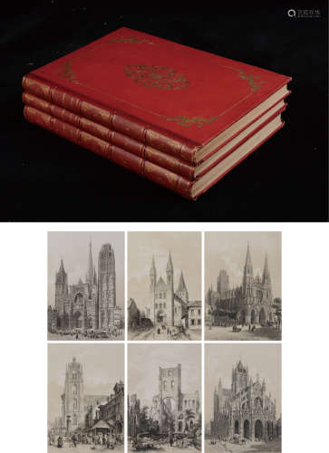 1854年巴黎出版《诺曼底古典建筑版画集》硬皮精装本一套3册全。