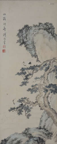 溥儒（1896-1963）松鹤祝寿 
设色纸本 立轴