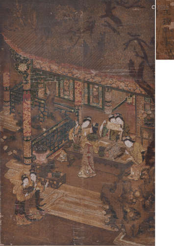 清代原装原裱：美国J.P.摩根图书馆旧藏--元代著名画家王振鹏绘“宫...