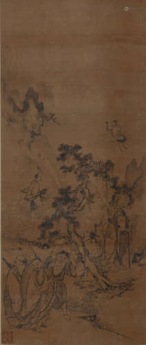 清代佚名手绘“八仙图画赞”水墨绢本立轴一件
