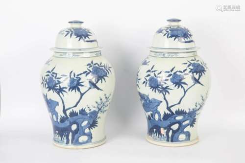 REPUBLIC OF CHINA A PAIR OF BLUE AND WHITE GENERAL JAR