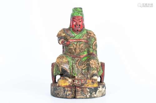 19TH CENTURY GUAN GONG WOOD CARVING STATUE