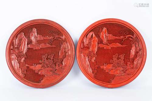 LATE QING-REPUBLIC OF CHINA PAIR OF CARVED LACQUER