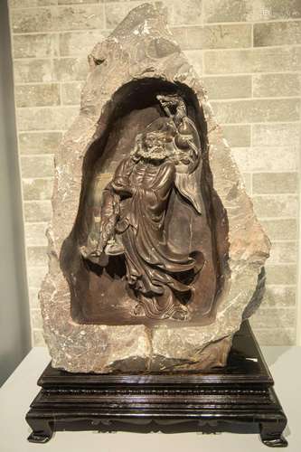 20TH CENTURY SHOUSHAN STONE CARVED BODHIDHARMA BY LIN