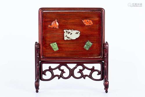 REPUBLIC OF CHINA MAHOGANY INLAID JADE TABLE SCREEN