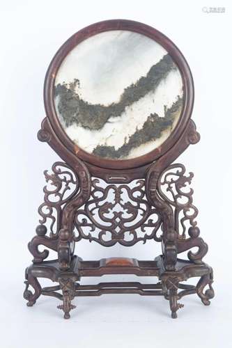 LATE QING DYNASTY HOLLOW CARVED MARBE TABLE SCREEN