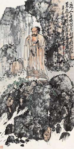 王震（1867～1938） 辛未（1931）年作 达摩传法 立轴 设色绢本