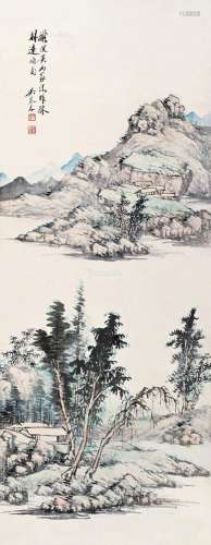 吴琴木（1894～1953） 疏林远岫 立轴 设色纸本