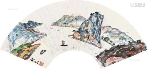 关良（1900～1986） 峡江风光 扇片 设色纸本
