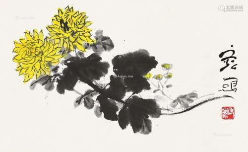 谢之光（1900～1976） 芳菊秋荣 镜片 设色纸本