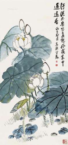 王震（1867～1938） 丙子（1936）年作 荷香清远 立轴 设色纸本