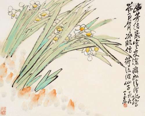王震（1867～1938） 丁卯（1927）年作 凌波仙子 立轴 设色纸本