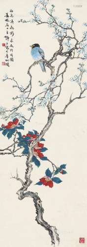 王师子（1885～1950） 好鸟弄花影 立轴 设色纸本