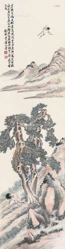 黄山寿（1855～1919） 松龄鹤寿 立轴 设色纸本
