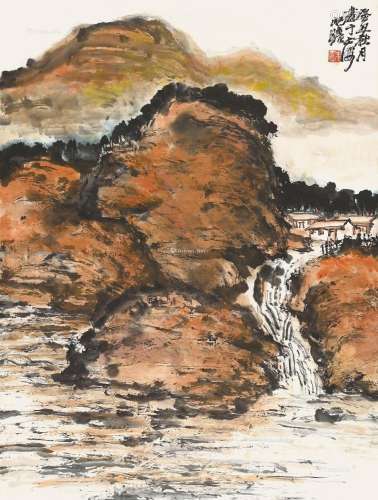 朱屺瞻（1892～1996） 癸丑（1973）年作 秋山图 立轴 设色纸本