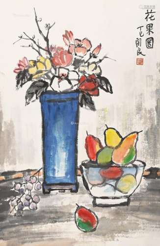 关良（1900～1986） 丁巳（1977）年作 花果图 镜片 设色纸本