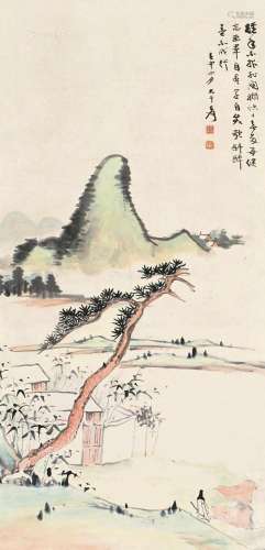 张大千（1899～1983） 壬申（1932）年作 松院杖归 立轴 设色纸本