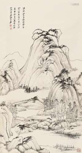 张大千（1899～1983） 丁亥（1947）年作 溪山啼鸟 立轴 水墨纸本