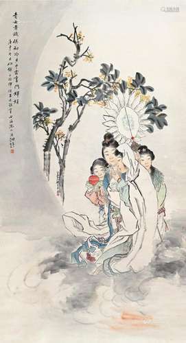 沈心海（1855～1941）王震（1867～1938） 庚申（1920）年作 青女素娥图 立...