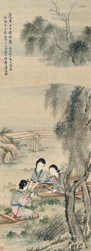 潘振镛（1852～1921） 乙未（1895）年作 菱花十里 立轴 设色绢本