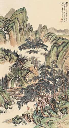 汪琨（1877～1946） 丙子（1936）年作 密林山深 立轴 设色纸本